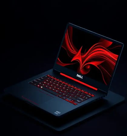 Laptop with red illuminated keyboard
