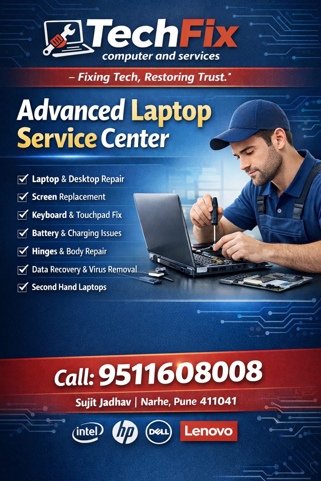 TechFix laptop service centre poster